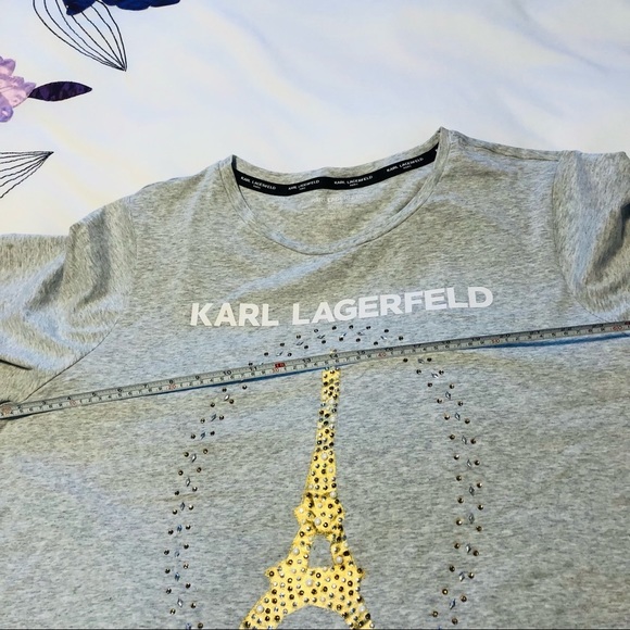 Karl Lagerfeld 3X Paris Eiffel Tower Grey Heath Sequin T shirt Graphic - Picture 7 of 12